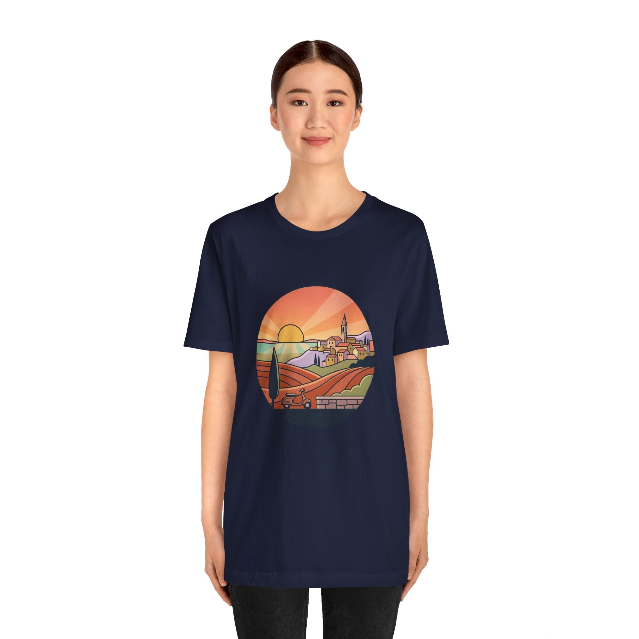 Sunset Tuscan Landscape T-Shirt — Vintage Italian Countryside Graphic Tee