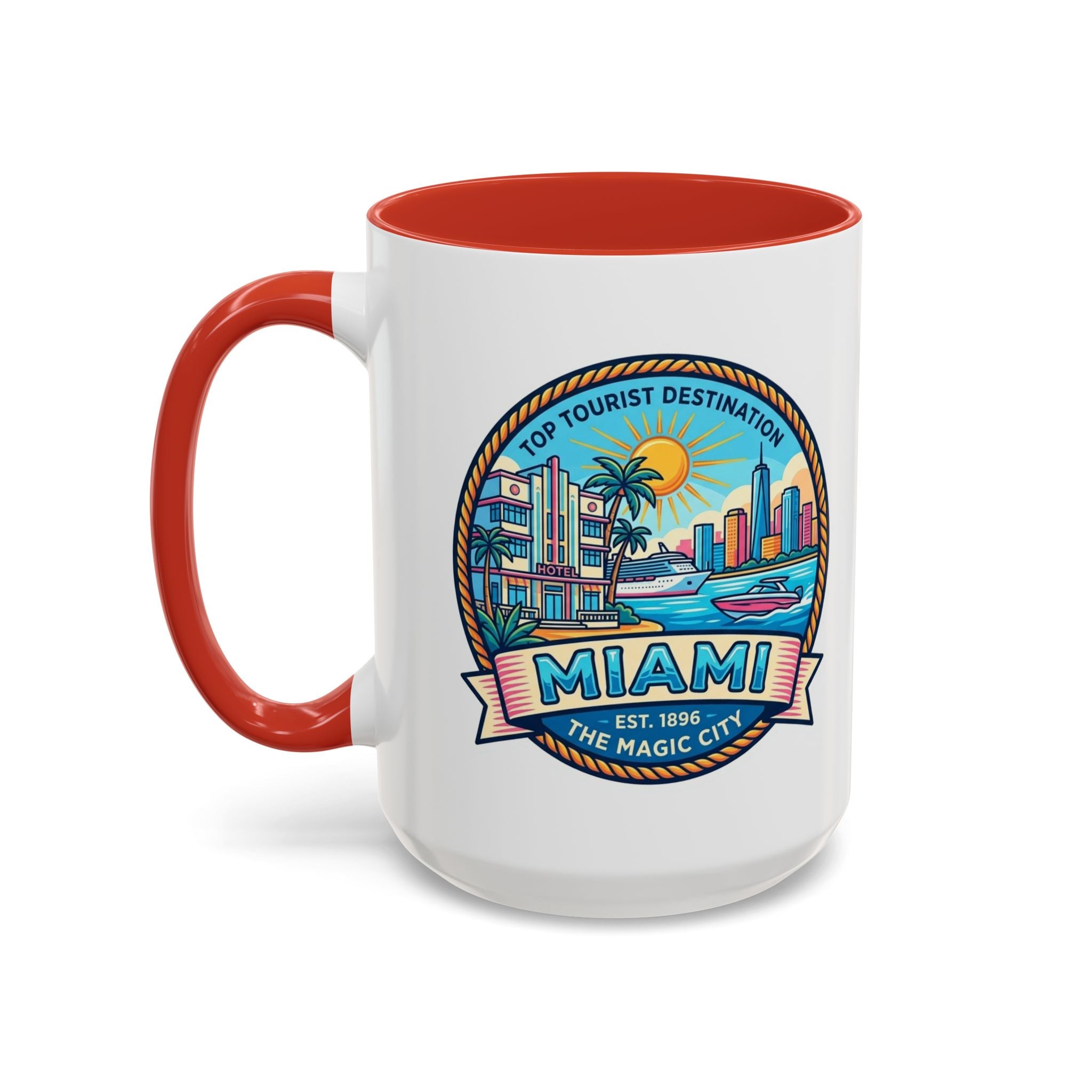 Miami Vintage Travel Accent Coffee Mug – 'Miami' Scenic Beach & Skyline Design (11/15oz)