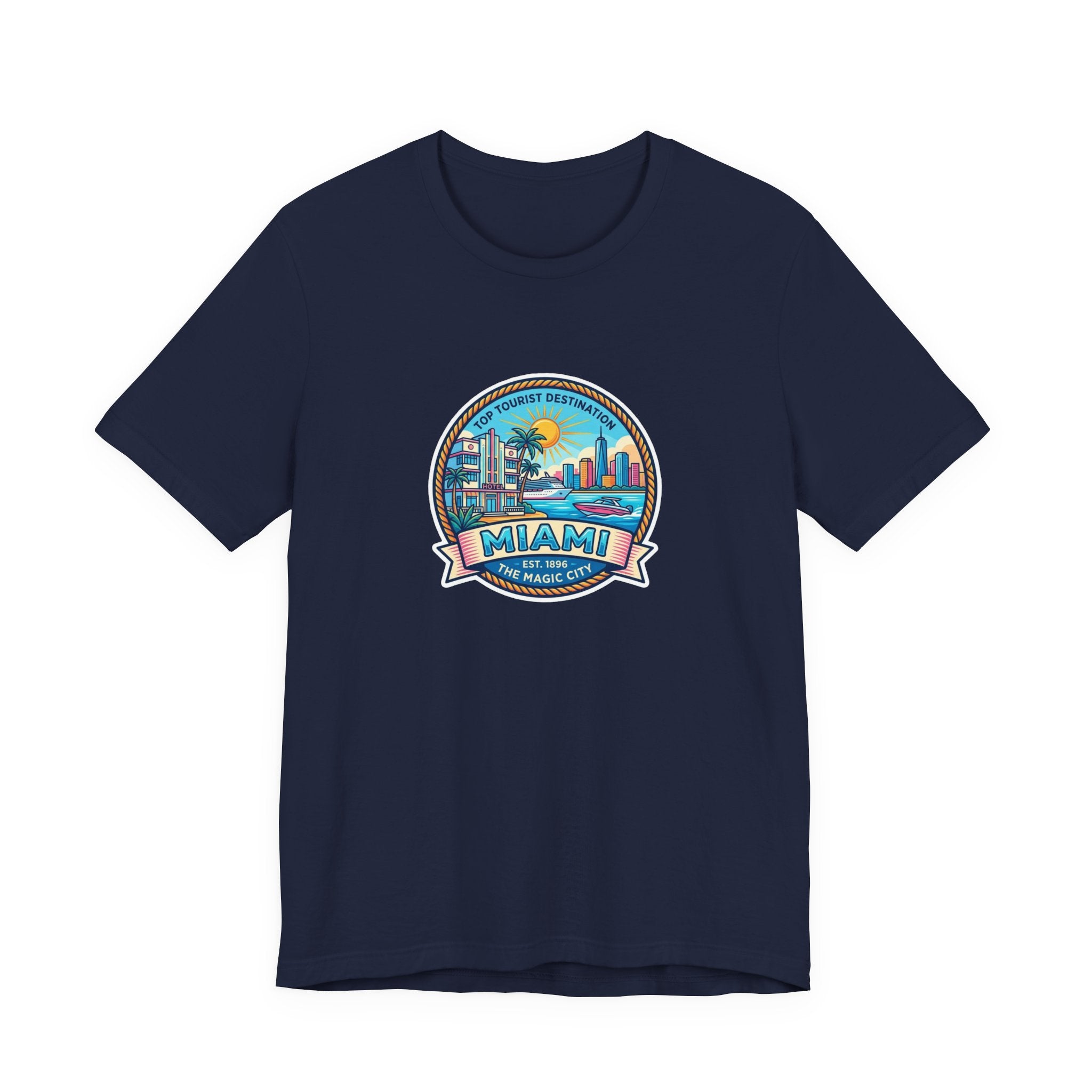 Miami Beach Vintage Logo Tee — Miami Skyline Sunset T‑Shirt