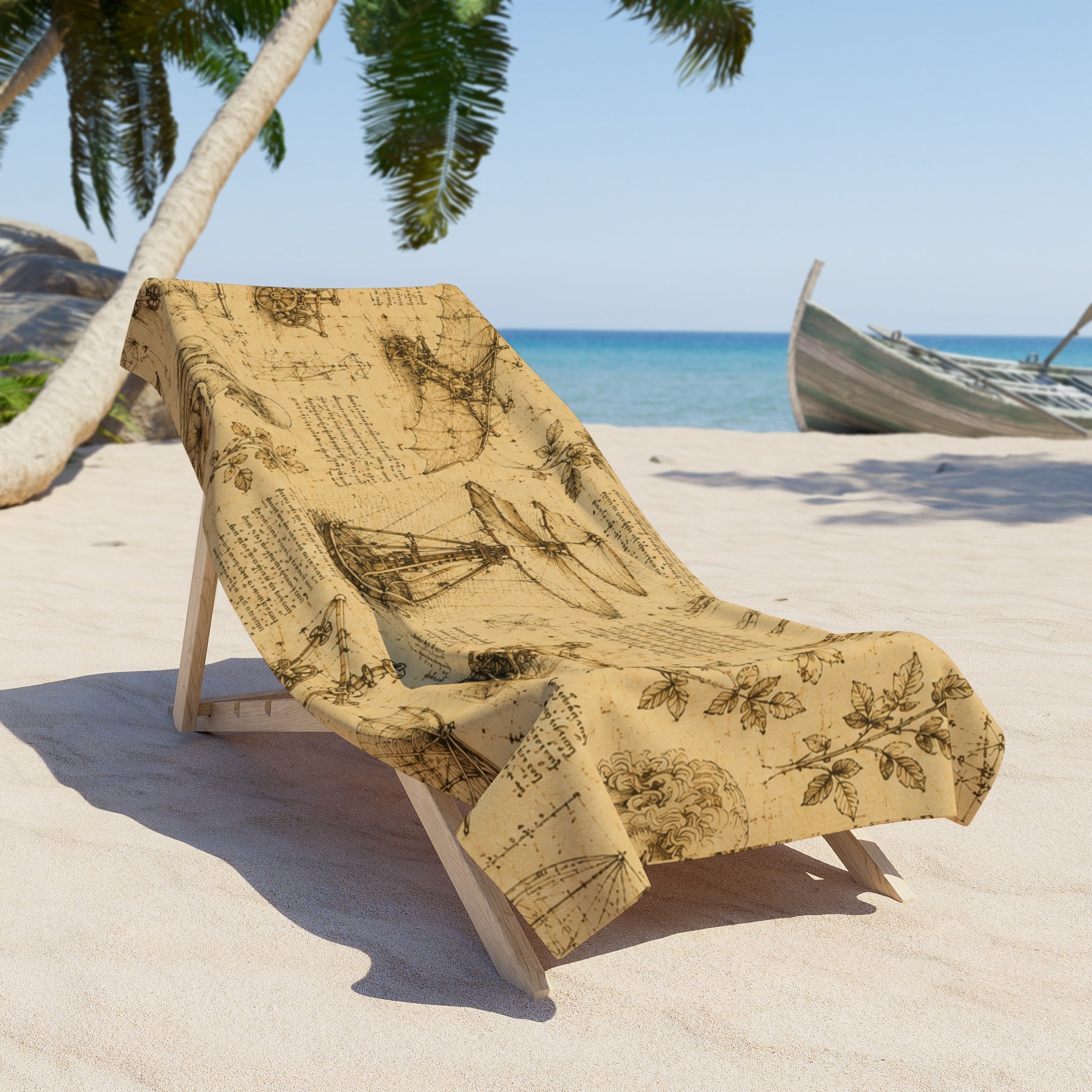 Leonardo Da Vinci Sketches Beach Towel — Leonardo da Vinci Blueprint Design