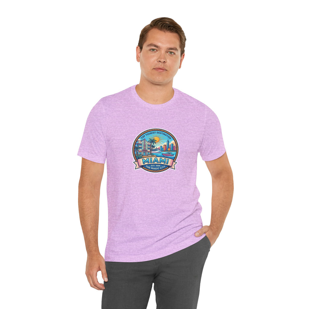 Miami Beach Vintage Logo Tee — Miami Skyline Sunset T‑Shirt