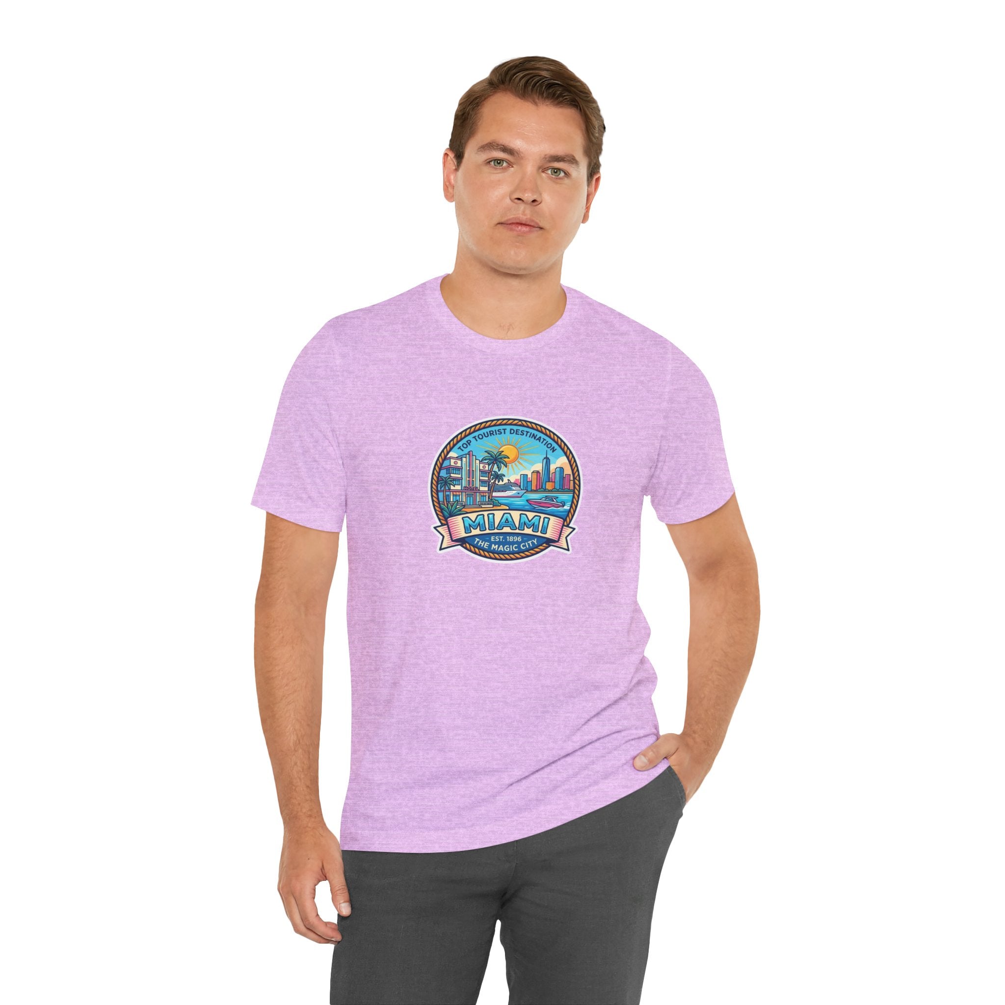Miami Beach Vintage Logo Tee — Miami Skyline Sunset T‑Shirt