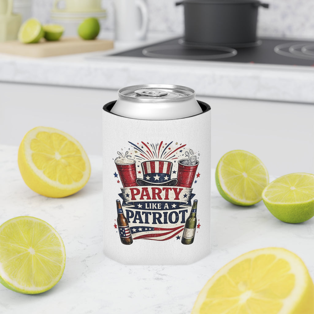 Party Like a Patriot Can Cooler — 4th of July Patriotic Beer Koozie