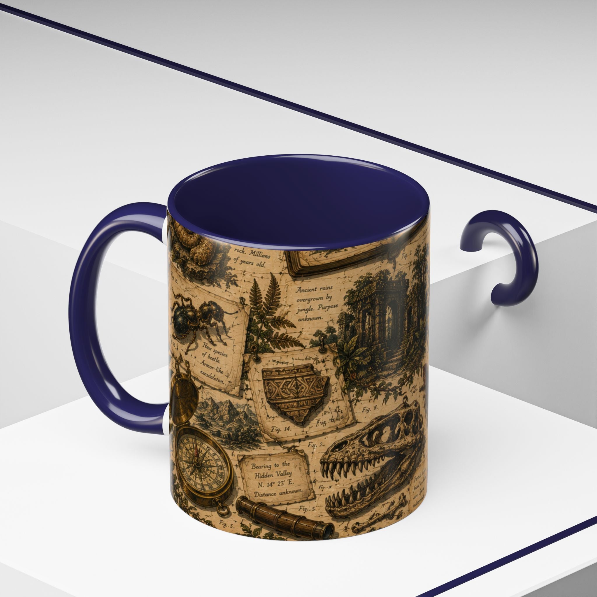Vintage Natural History Coffee Mug — Botanical & Fossil Illustration Accent Mug