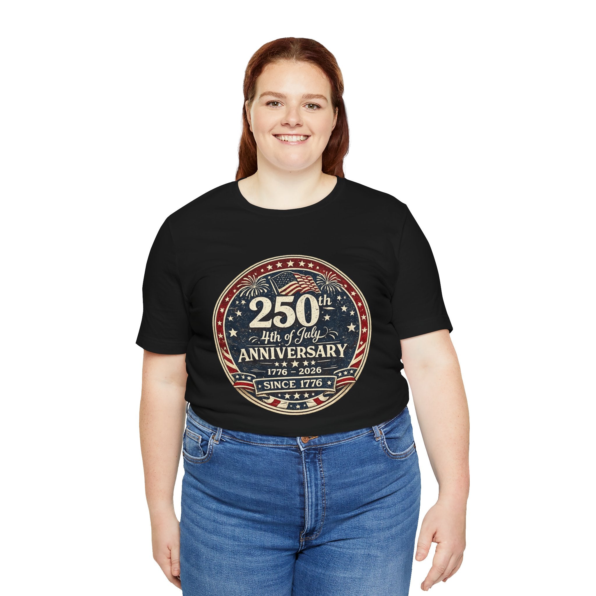 4th of July 250th Anniversary T-Shirt – Vintage American Flag Emblem (1776–2026)