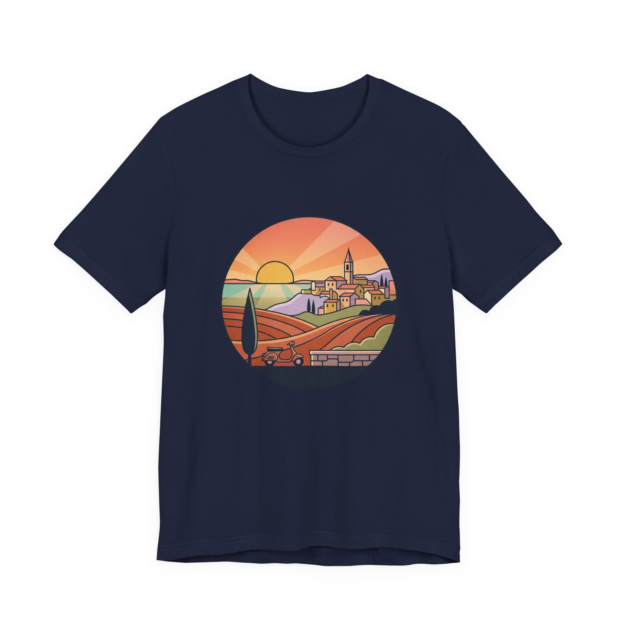 Sunset Tuscan Landscape T-Shirt — Vintage Italian Countryside Graphic Tee