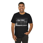 New York City Skyline Tee — Vintage Black & White 'NEW YORK!' Graphic Shirt