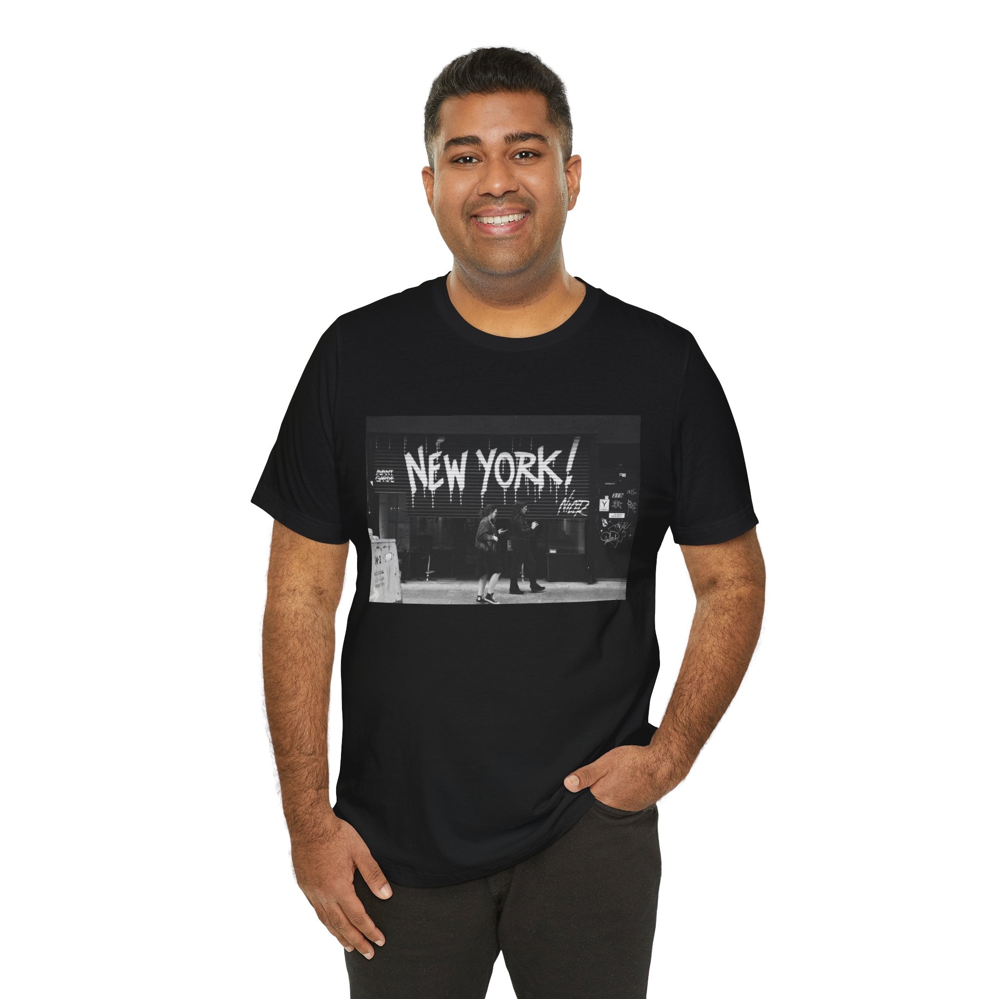 New York City Skyline Tee — Vintage Black & White 'NEW YORK!' Graphic Shirt