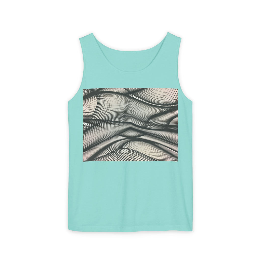 Abstract Wave Mesh Tank Top — Geometric Optical Illusion Graphic Tank