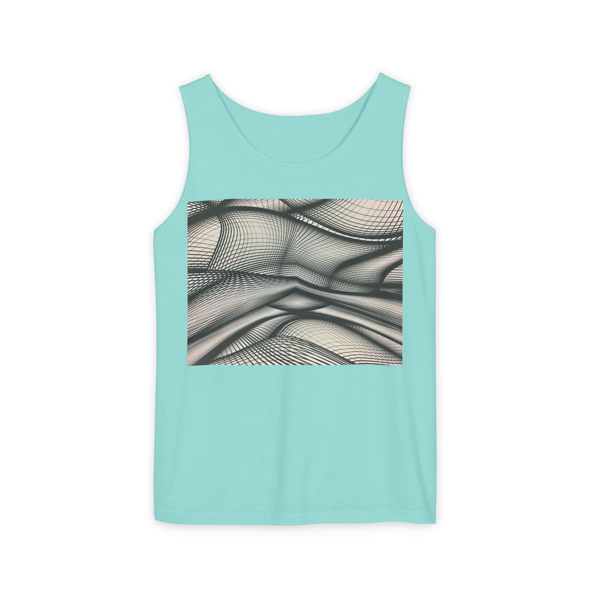 Abstract Wave Mesh Tank Top — Geometric Optical Illusion Graphic Tank
