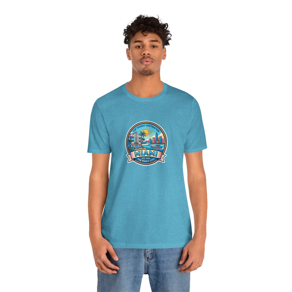 Miami Beach Vintage Logo Tee — Miami Skyline Sunset T‑Shirt