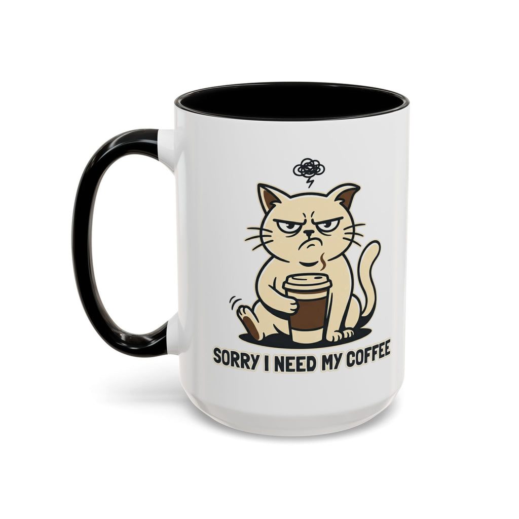 Cat Lover Coffee Mug – Cute Cat Illustration ‘Coffee’ Accent Ceramic Mug (11/15oz)