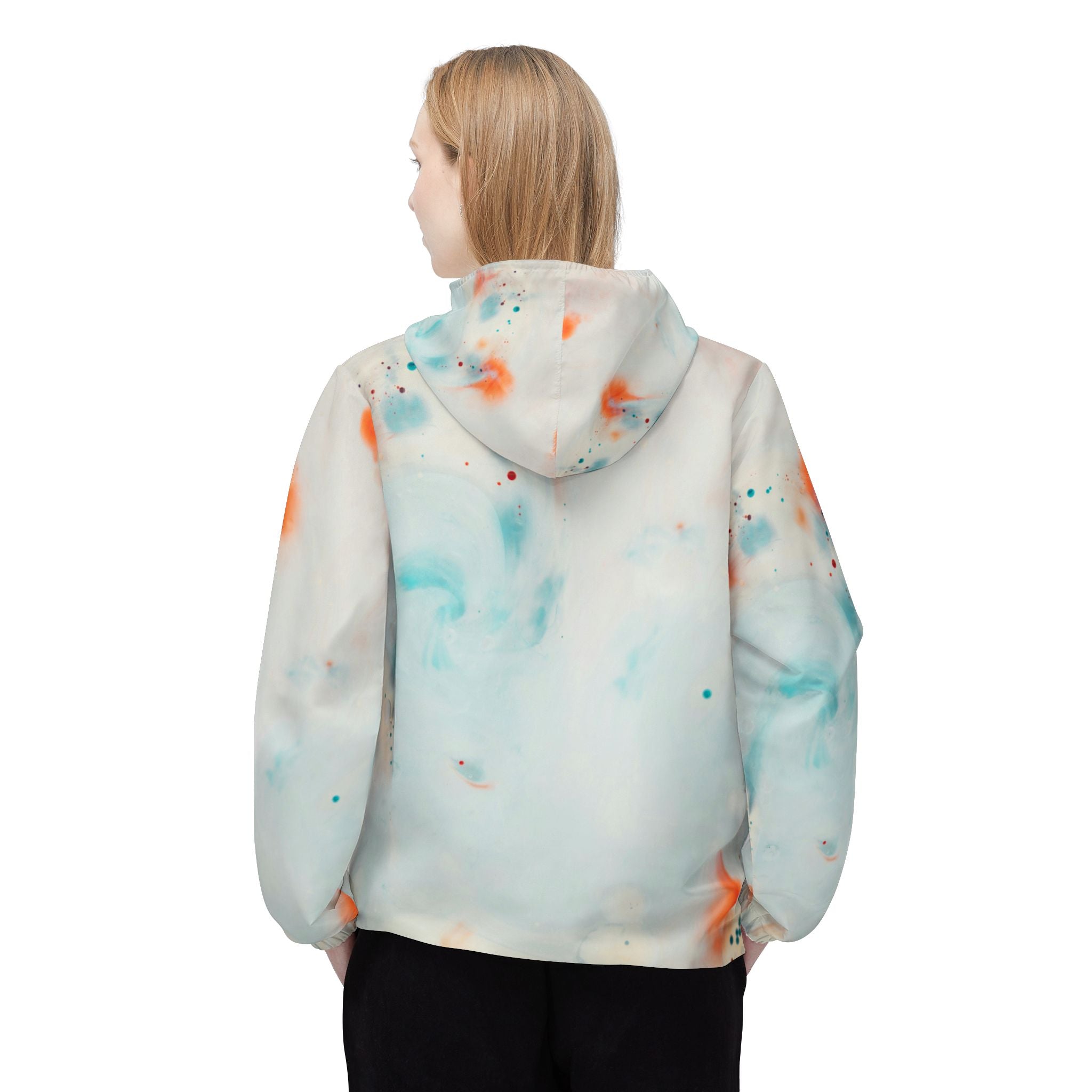 Pastel Tie-Dye Windbreaker Jacket — Lightweight Blue & Orange Printed Hooded Shell