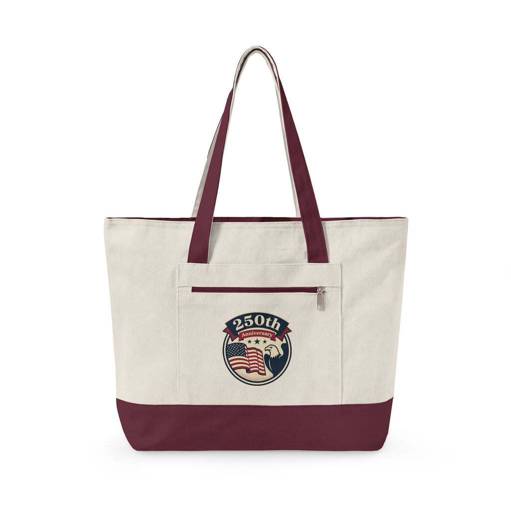 250th Anniversary American Flag Canvas Tote Bag — Zippered Patriotic Tote