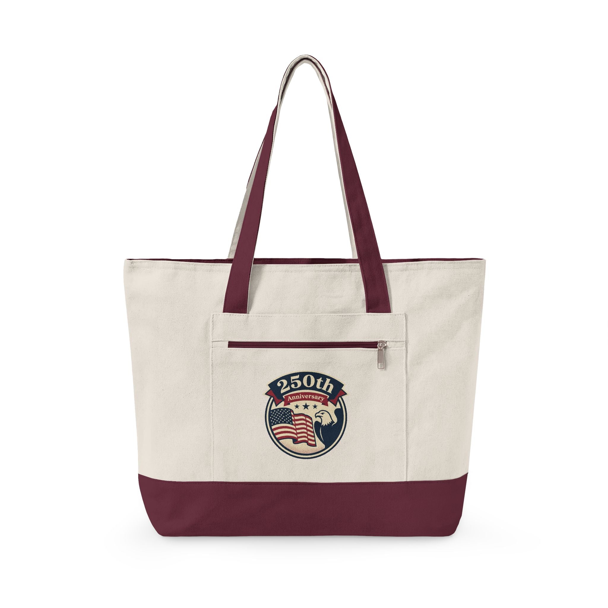 250th Anniversary American Flag Canvas Tote Bag — Zippered Patriotic Tote