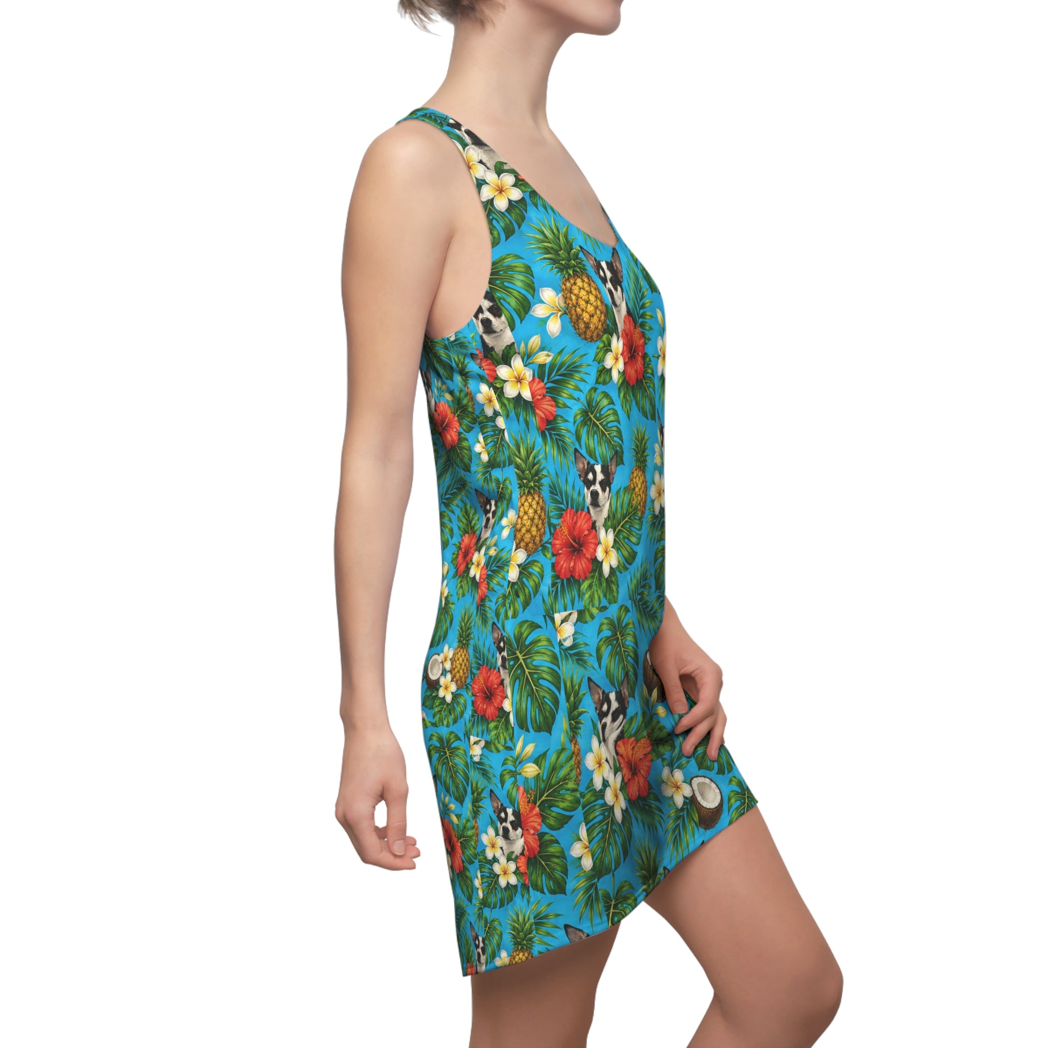 Tropical Chihuahua Racerback Dress — Floral Pineapple Coconut AOP