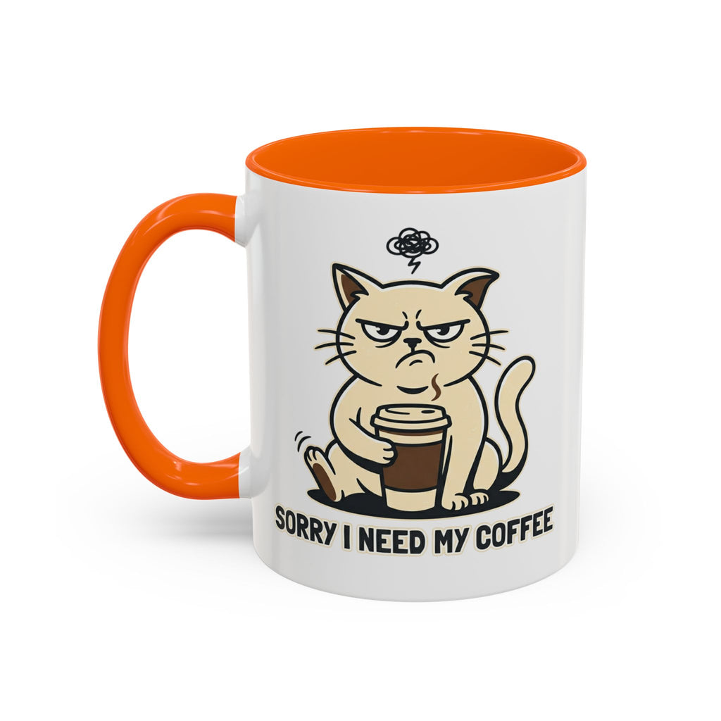 Cat Lover Coffee Mug – Cute Cat Illustration ‘Coffee’ Accent Ceramic Mug (11/15oz)