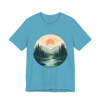 Sunset Mountain Landscape T-Shirt — Scenic Forest River Graphic Tee