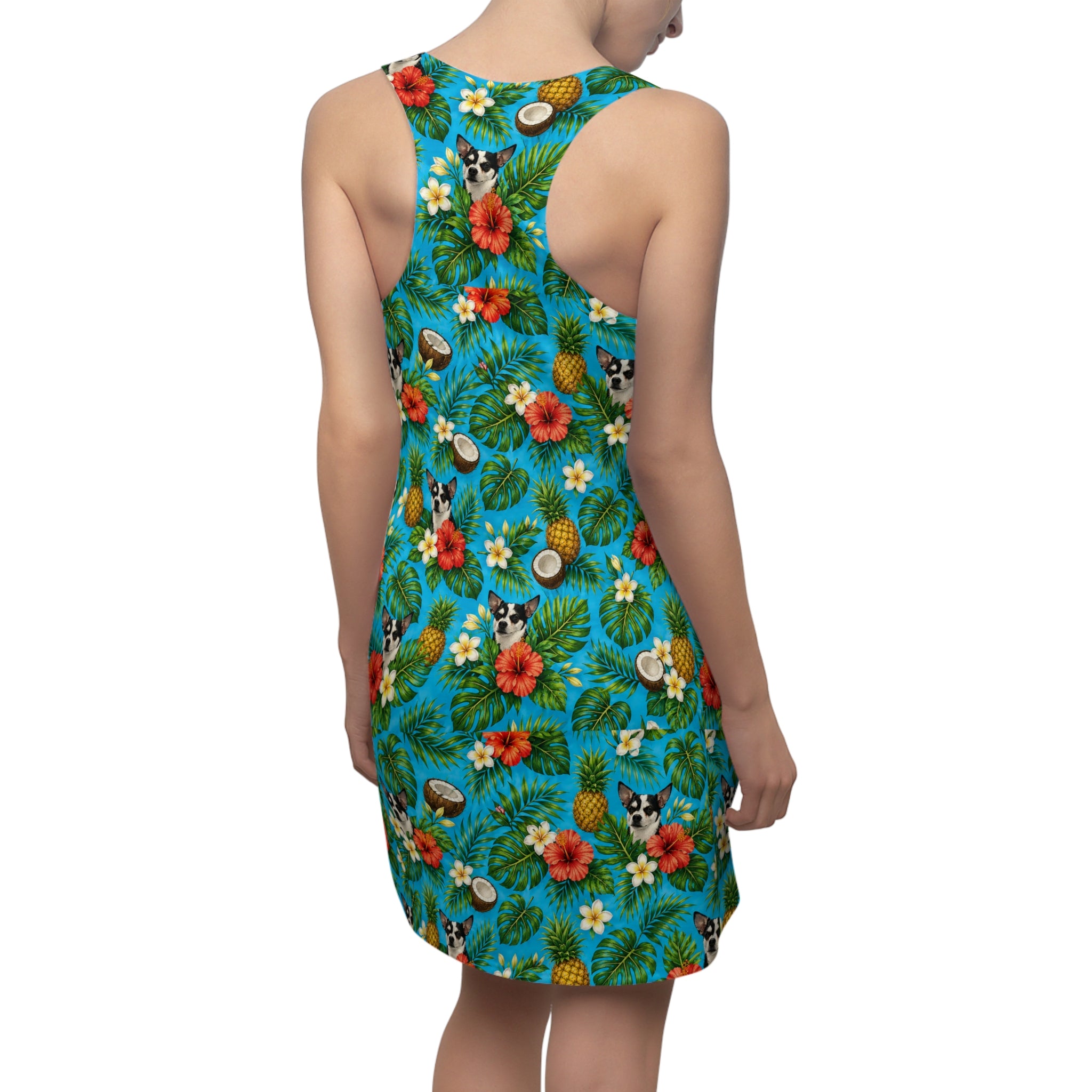 Tropical Chihuahua Racerback Dress — Floral Pineapple Coconut AOP