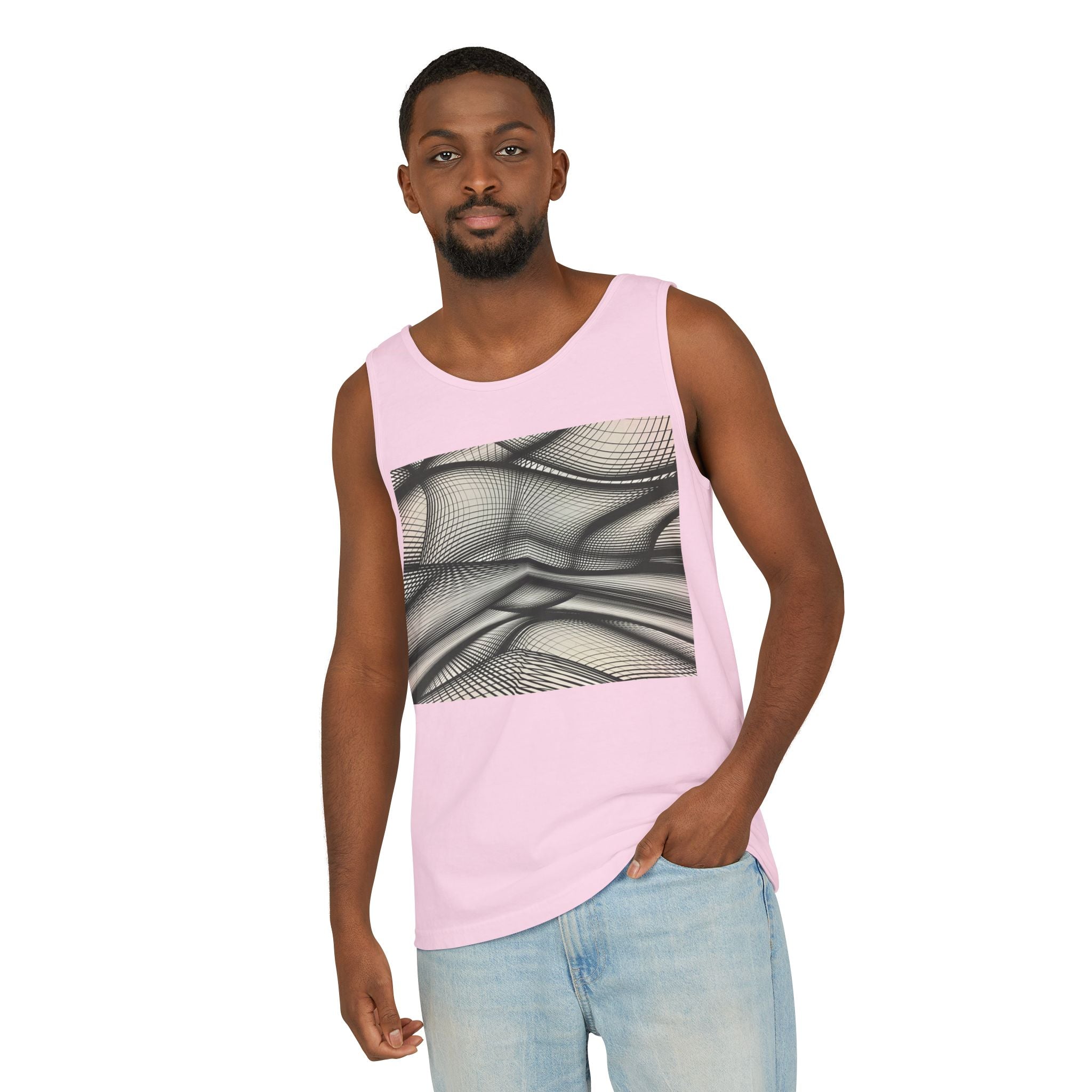 Abstract Wave Mesh Tank Top — Geometric Optical Illusion Graphic Tank