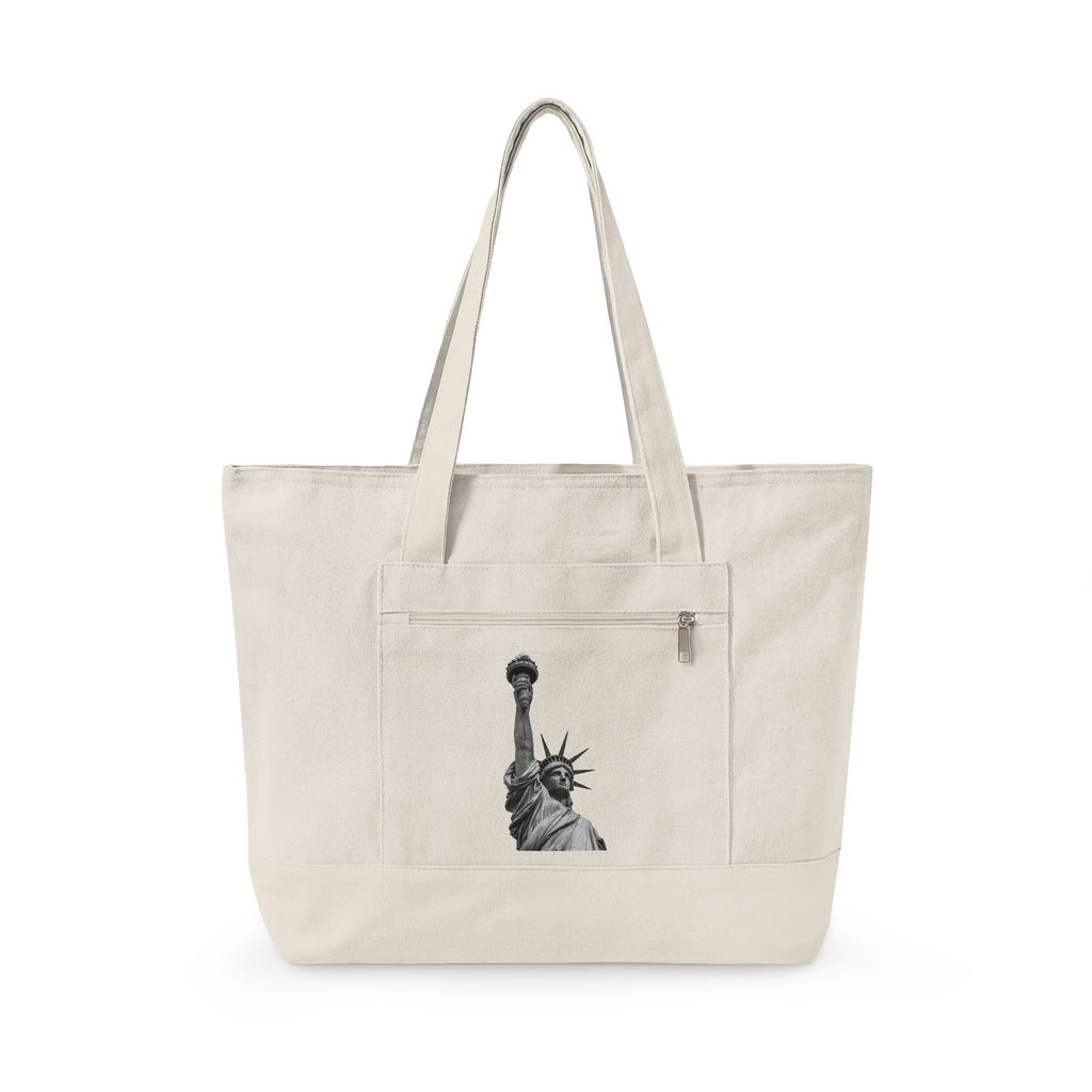 Statue of Liberty Canvas Tote — Zippered Eco Travel Bag
