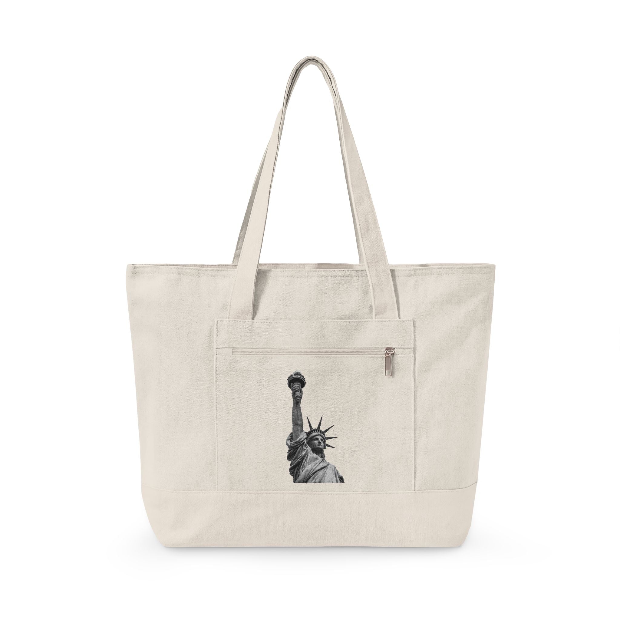 Statue of Liberty Canvas Tote — Zippered Eco Travel Bag
