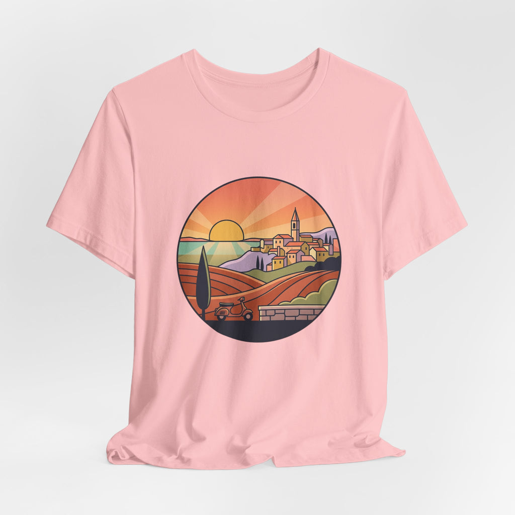 Sunset Tuscan Landscape T-Shirt — Vintage Italian Countryside Graphic Tee