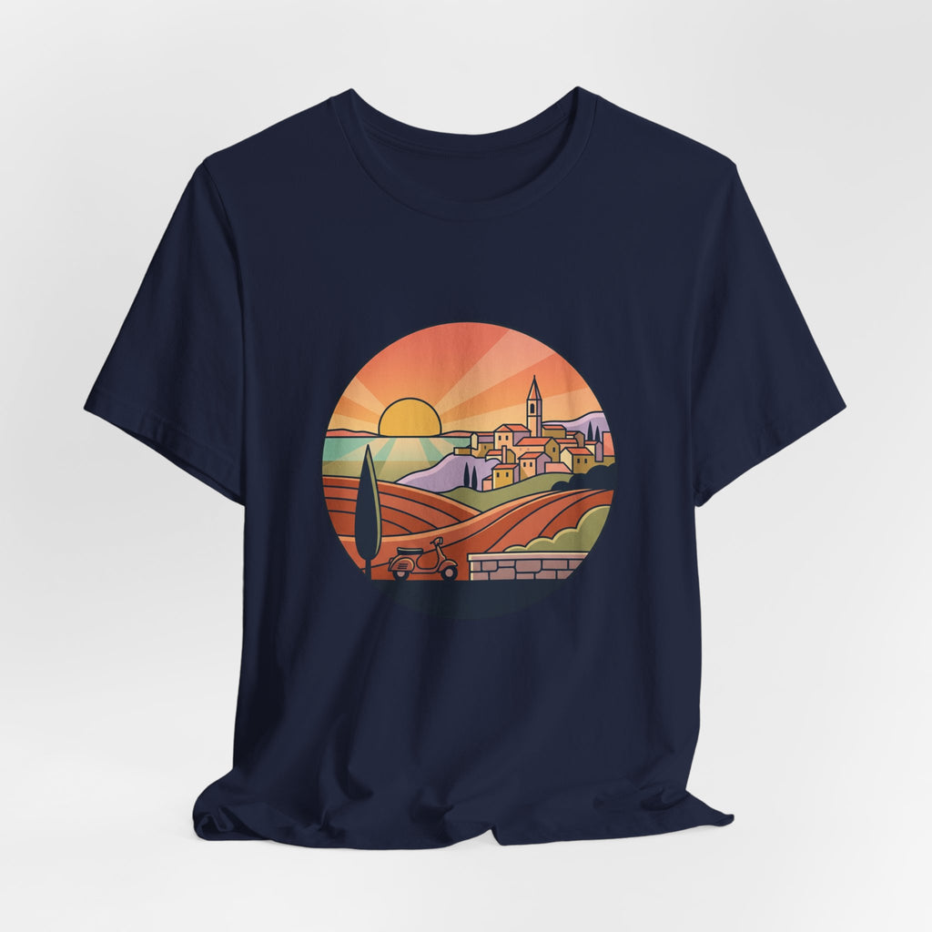 Sunset Tuscan Landscape T-Shirt — Vintage Italian Countryside Graphic Tee