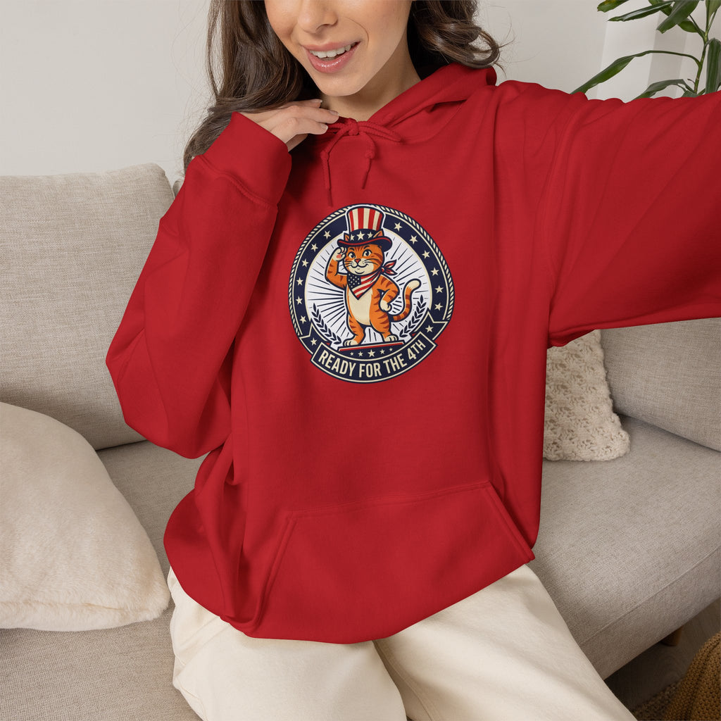 Patriotic Cat Hoodie — "Ready for the Stars" Graphic Pullover
