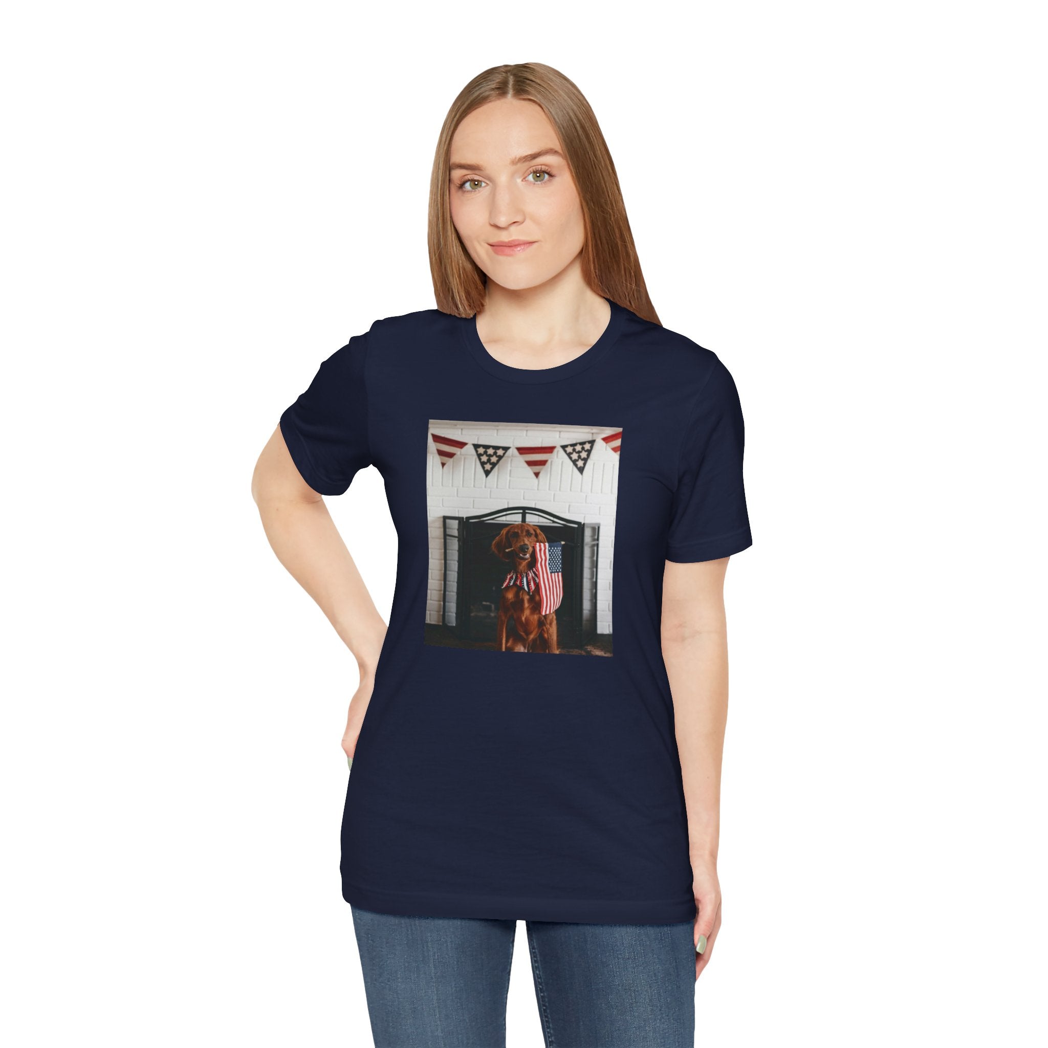 Patriotic Dog T-Shirt - Photo Print with American Flag Bunting