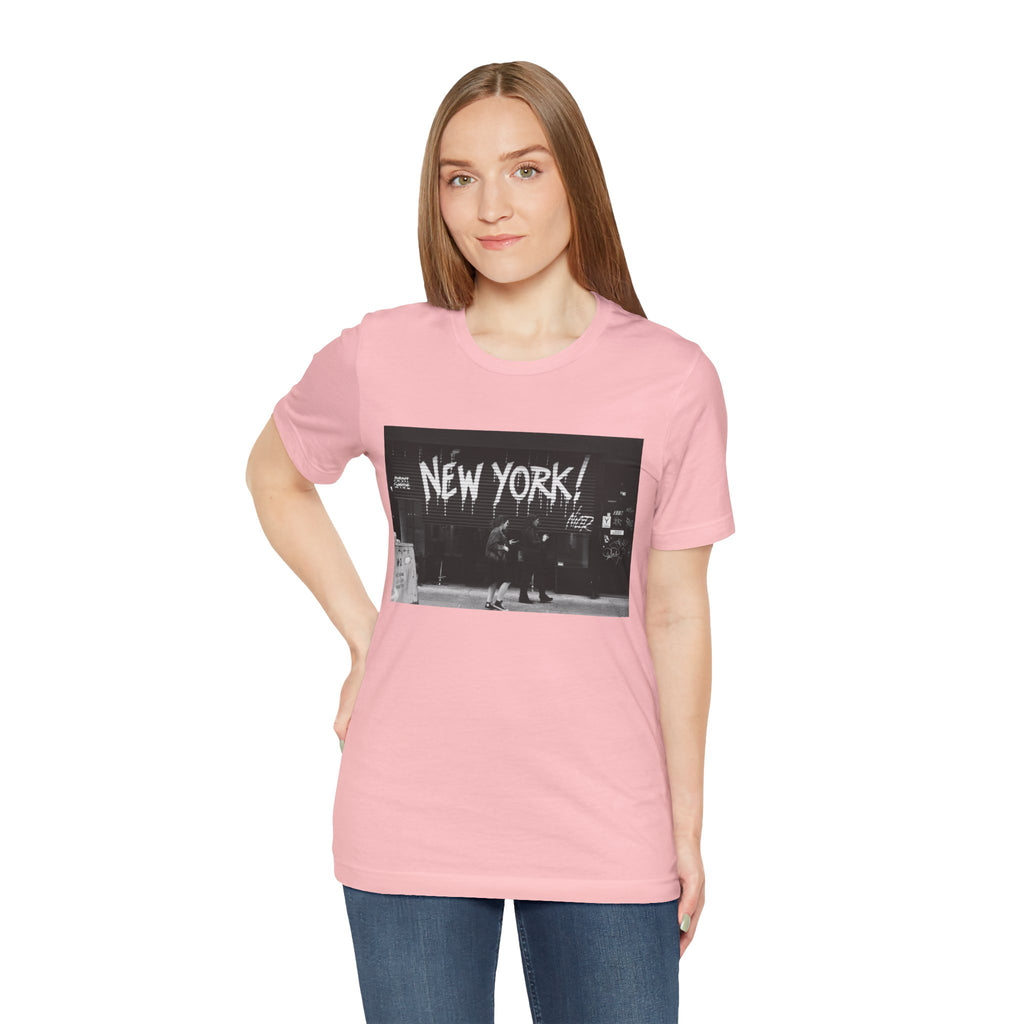 New York City Skyline Tee — Vintage Black & White 'NEW YORK!' Graphic Shirt