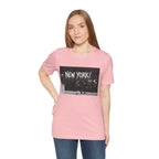 New York City Skyline Tee — Vintage Black & White 'NEW YORK!' Graphic Shirt
