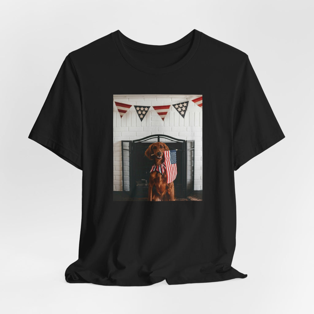 Patriotic Dog T-Shirt - Photo Print with American Flag Bunting