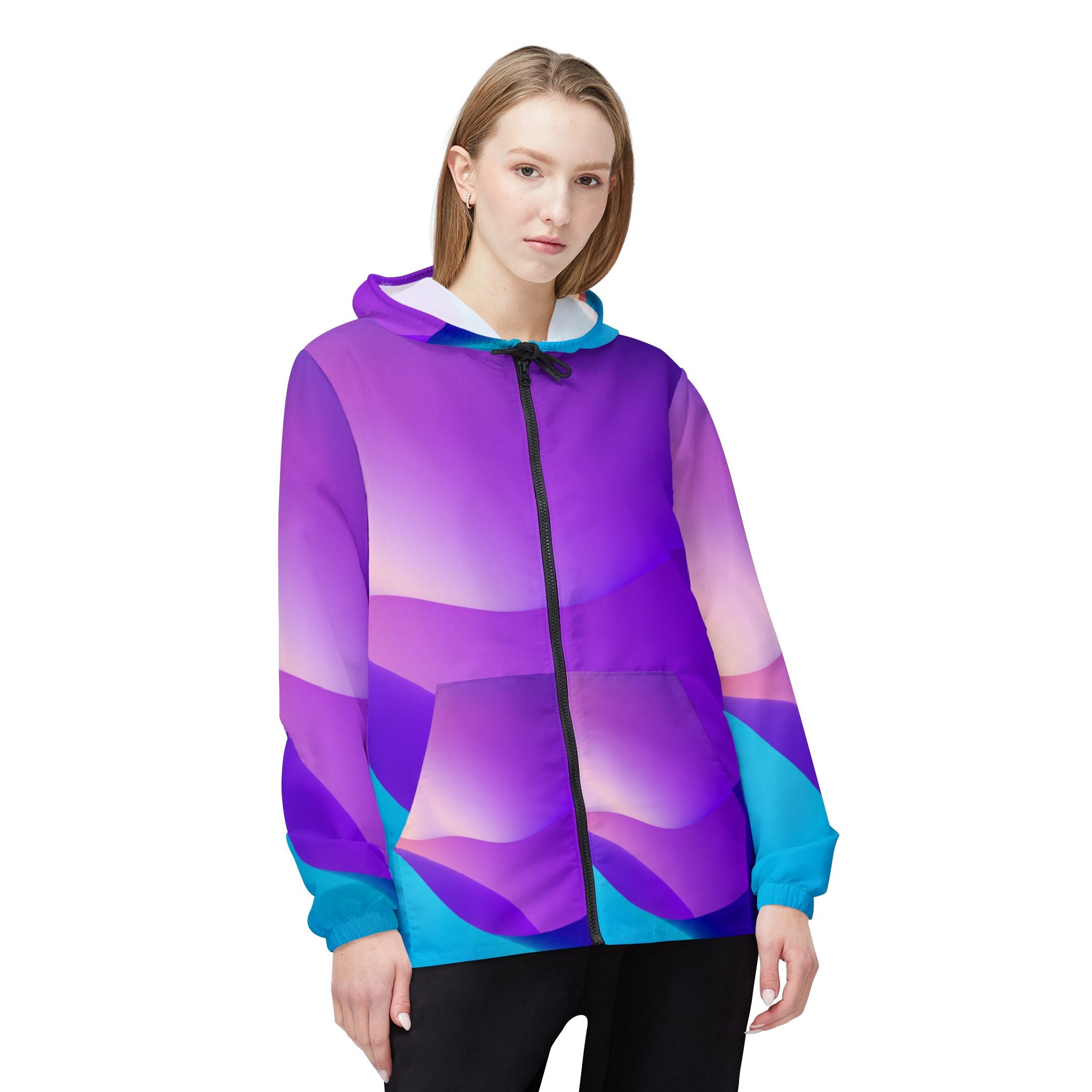 Abstract Purple Gradient Windbreaker Jacket — Vibrant Blue & Violet All-Over Print