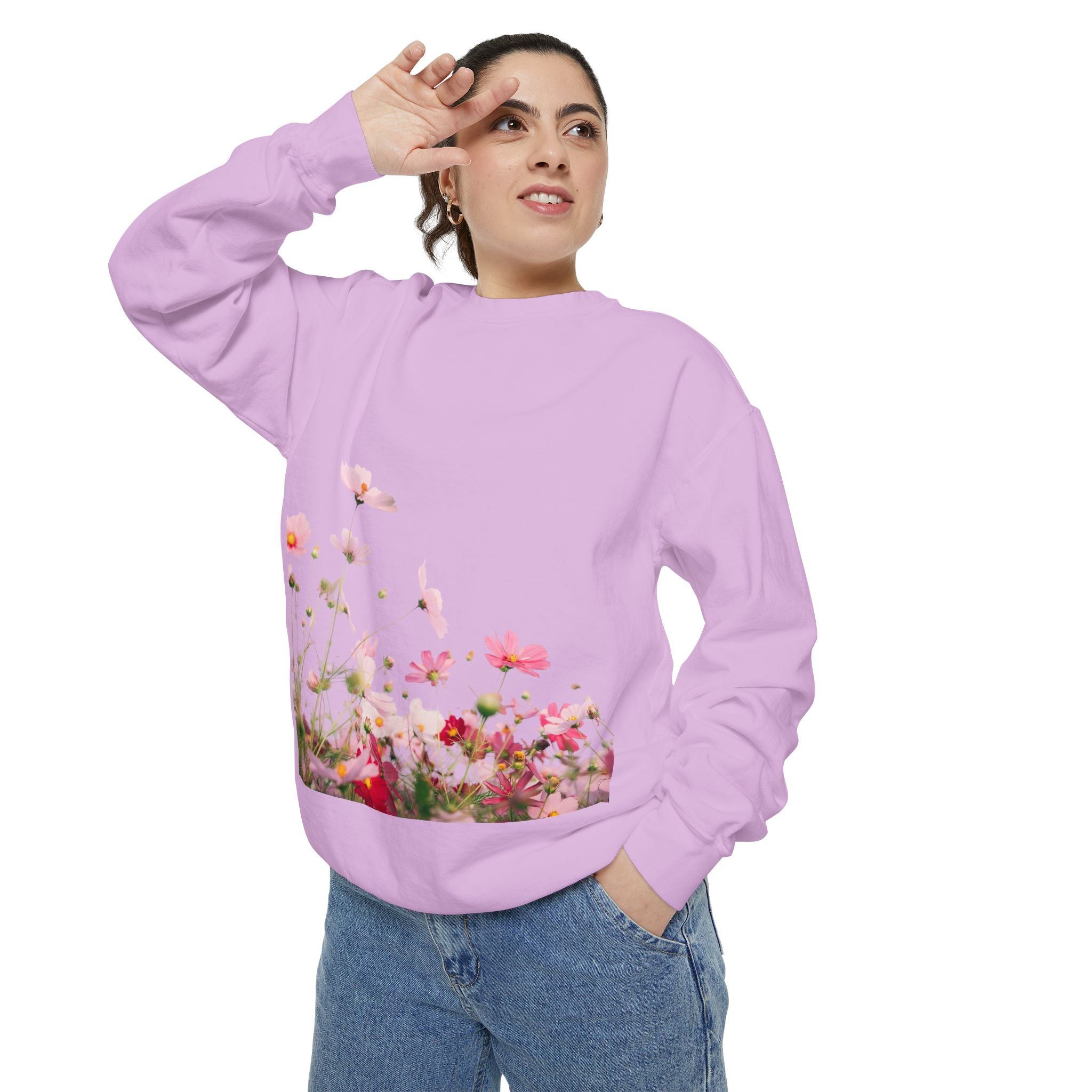Floral Meadow Sweatshirt — Pink Cosmos Garden Crewneck