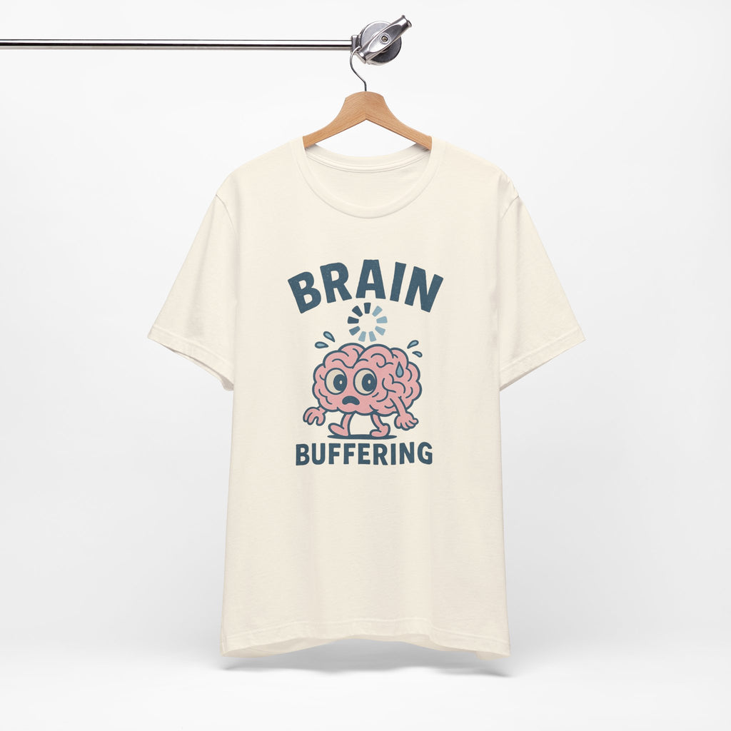 Brain Buffering T‑Shirt — Cute Cartoon Brain Graphic Tee for Neuro Humor