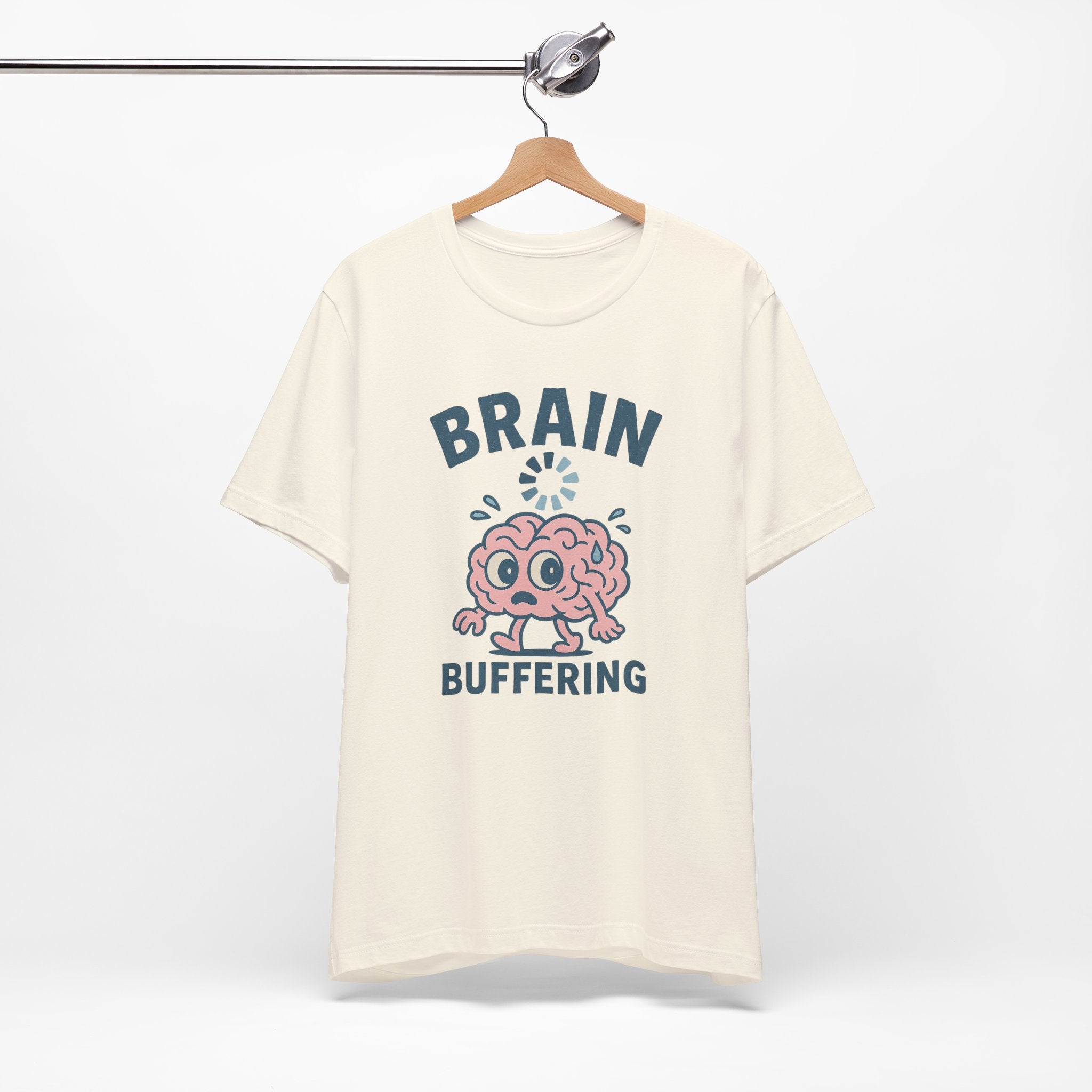 Brain Buffering T‑Shirt — Cute Cartoon Brain Graphic Tee for Neuro Humor