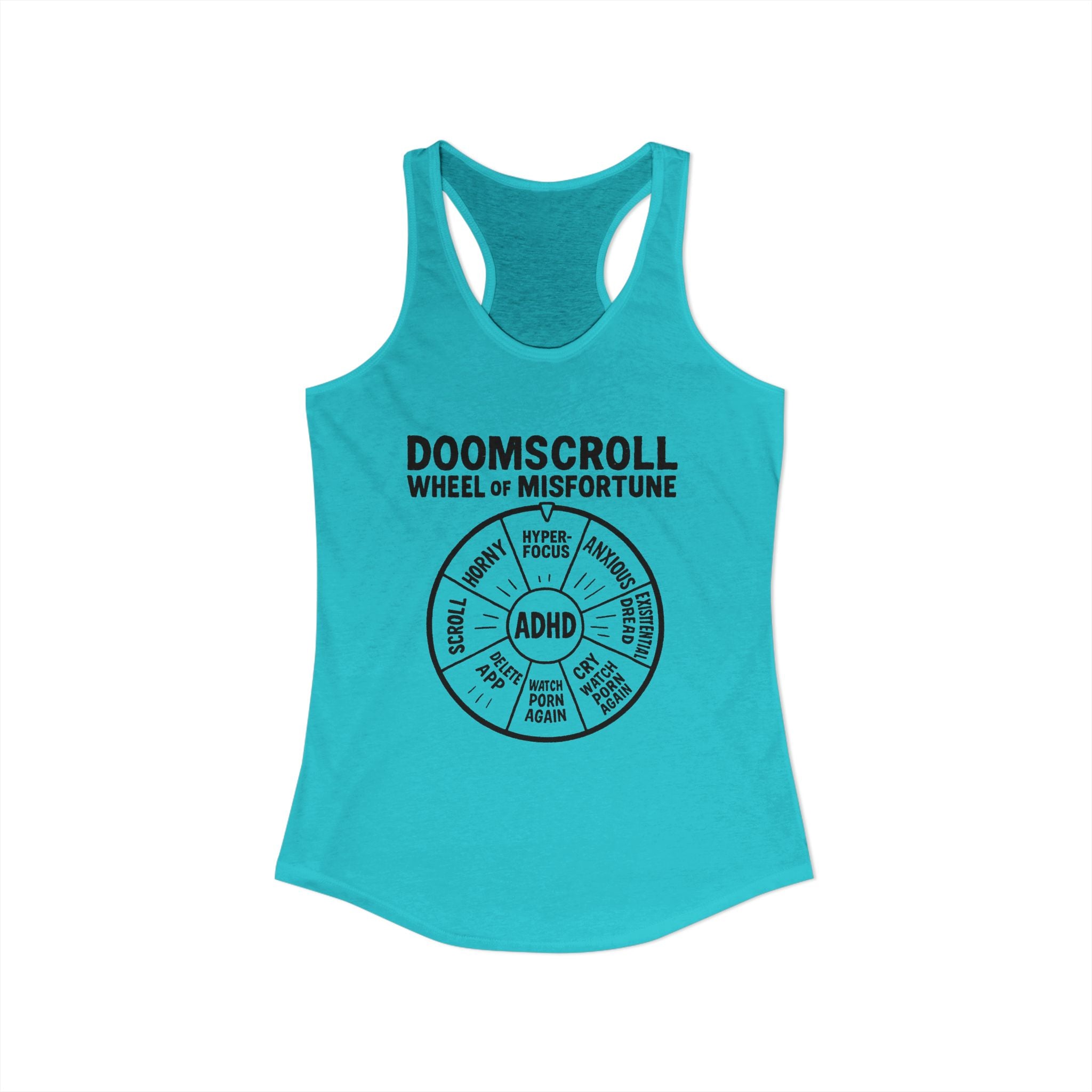 "DOOMSCROLL: Wheel of Misfortune" ADHD tank top