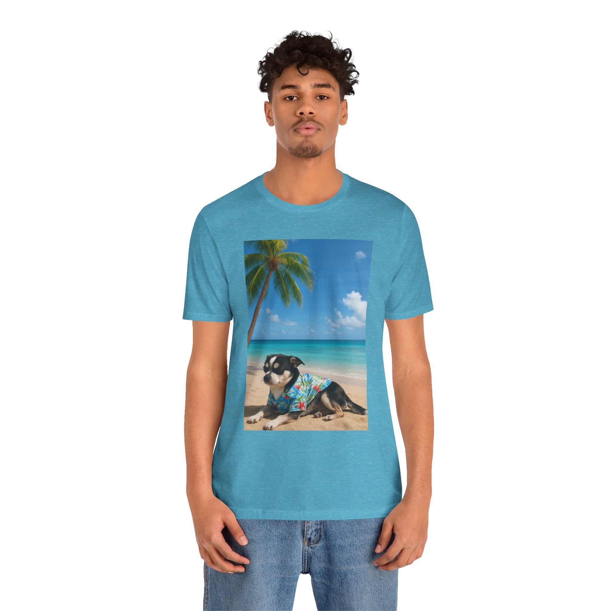 Beach Chihuahua Dog T-Shirt — Hawaiian Shirt Puppy on Tropical Shore