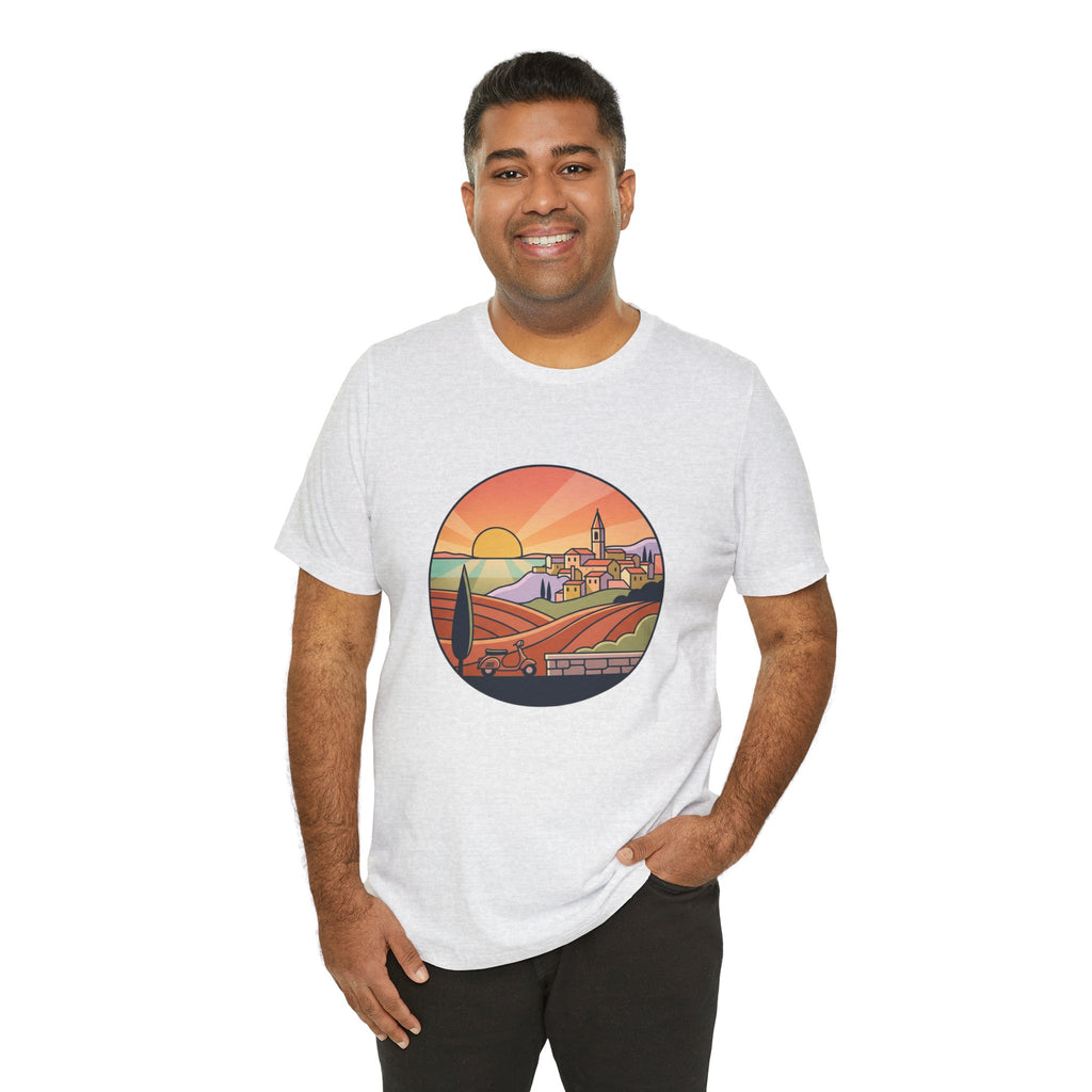 Sunset Tuscan Landscape T-Shirt — Vintage Italian Countryside Graphic Tee