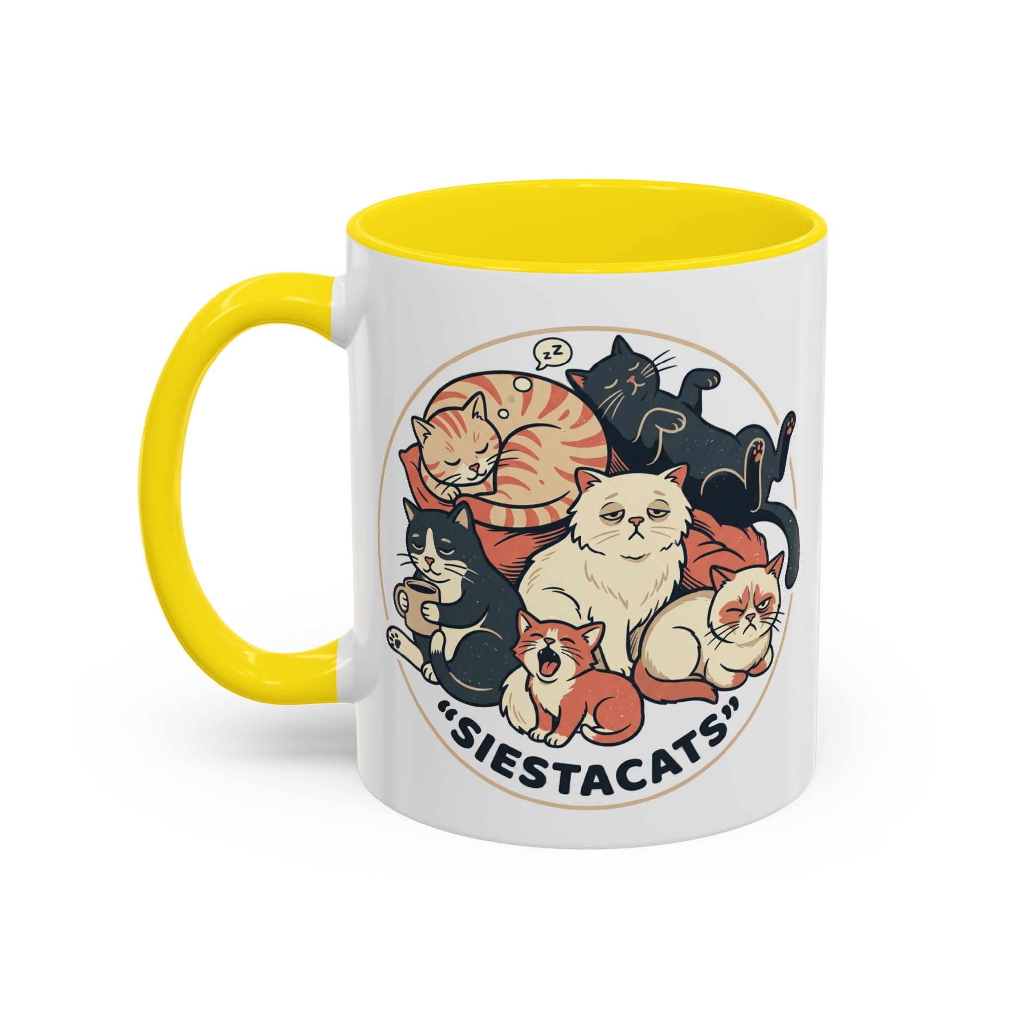 Cat Jester Accent Coffee Mug – Whimsical Vintage Cat Illustration (11/15oz)