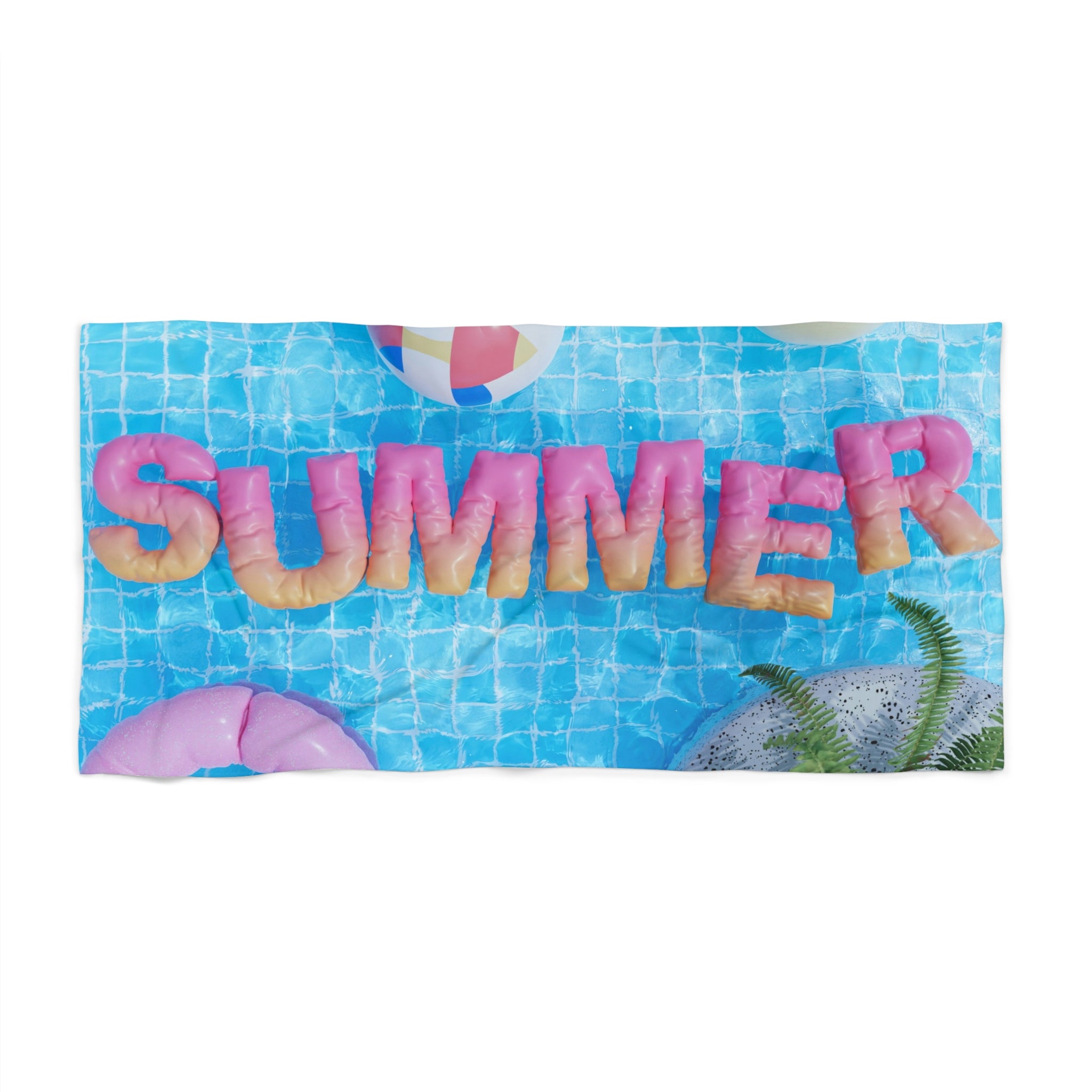 Summer Pool Vibes Beach Towel — Bright 'SUMMER' Inflatable Letters Design