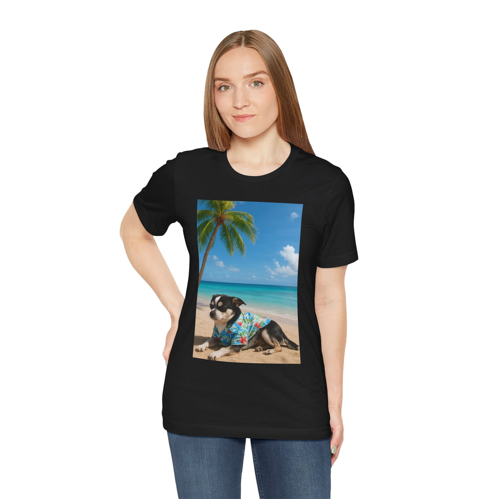 Beach Chihuahua Dog T-Shirt — Hawaiian Shirt Puppy on Tropical Shore