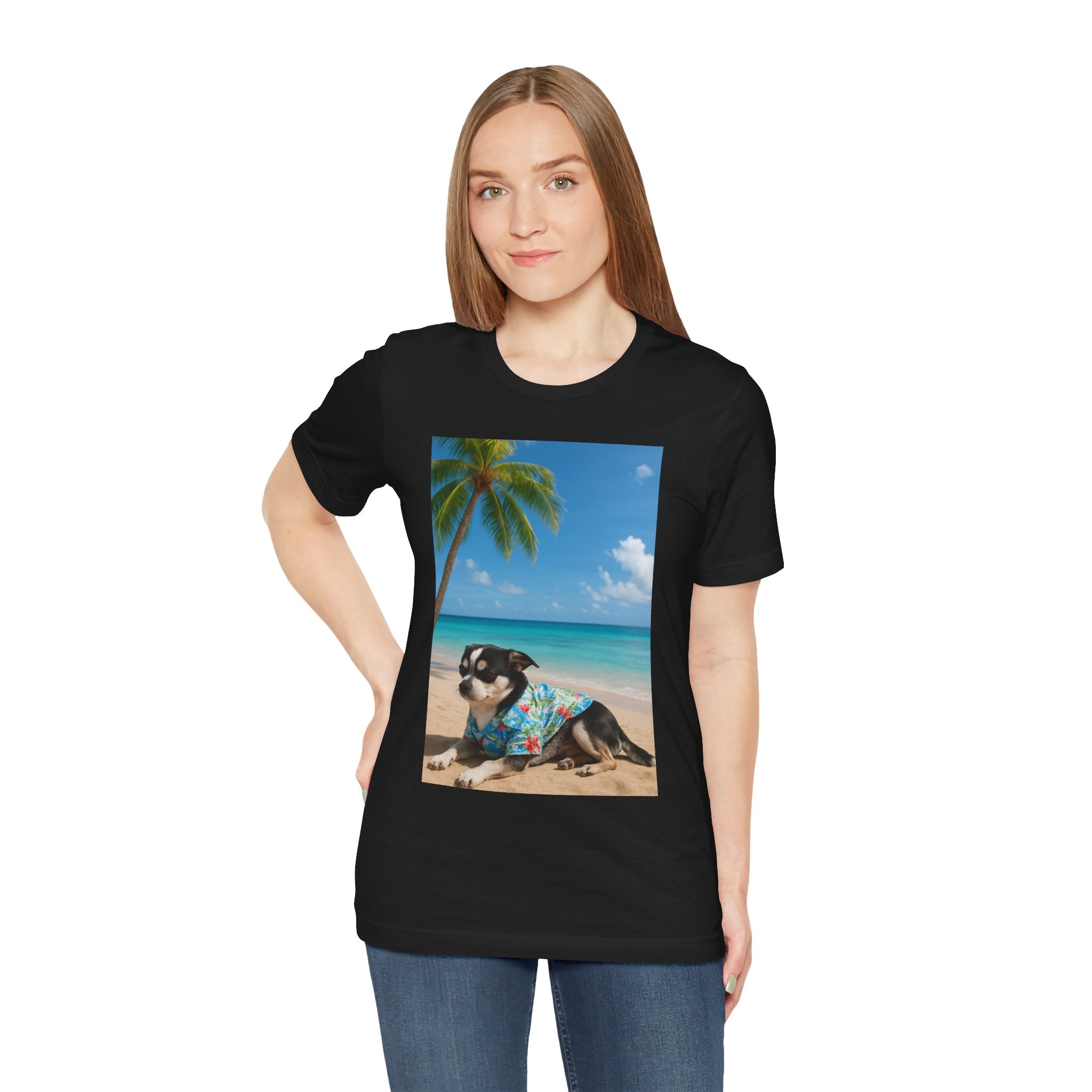 Beach Chihuahua Dog T-Shirt — Hawaiian Shirt Puppy on Tropical Shore