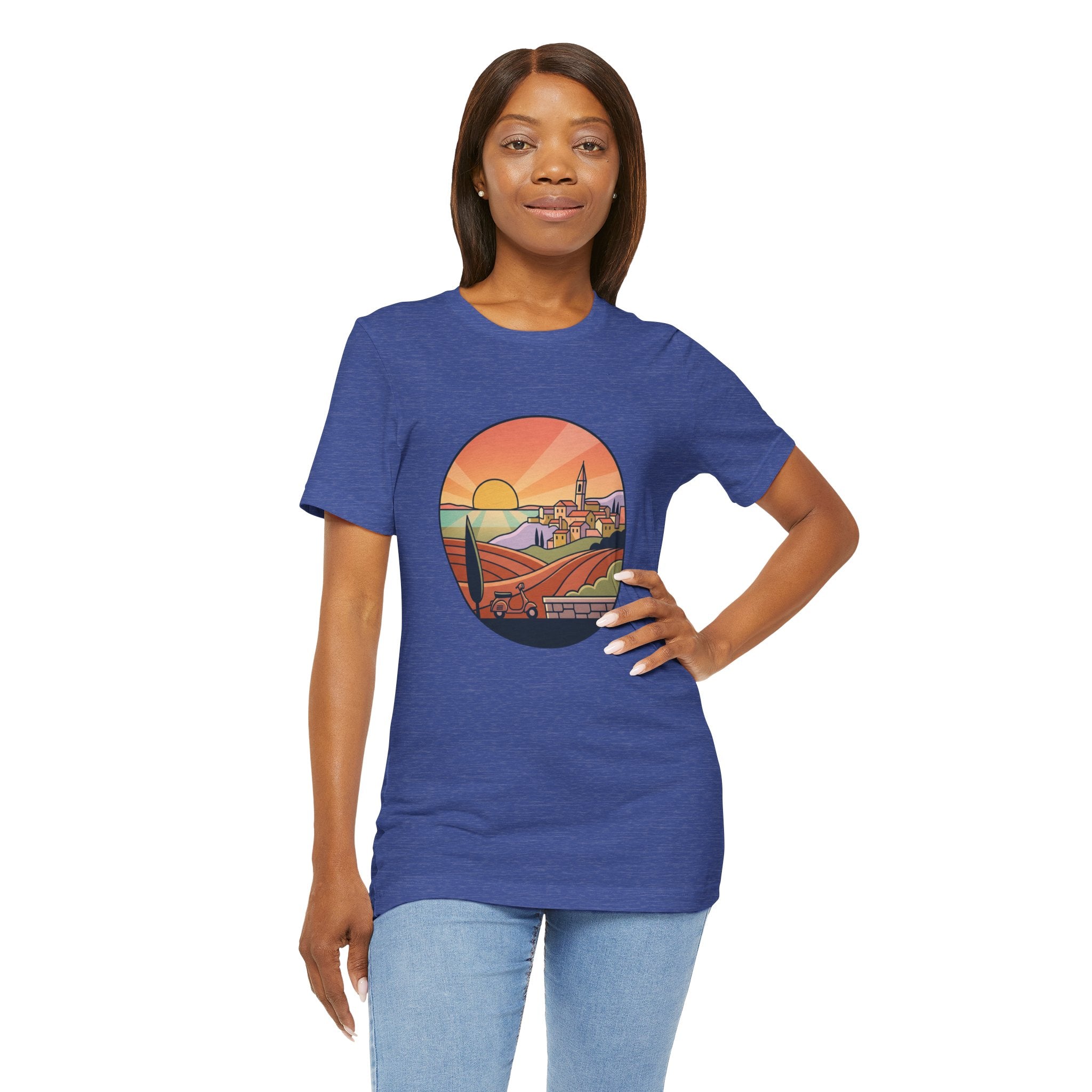 Sunset Tuscan Landscape T-Shirt — Vintage Italian Countryside Graphic Tee