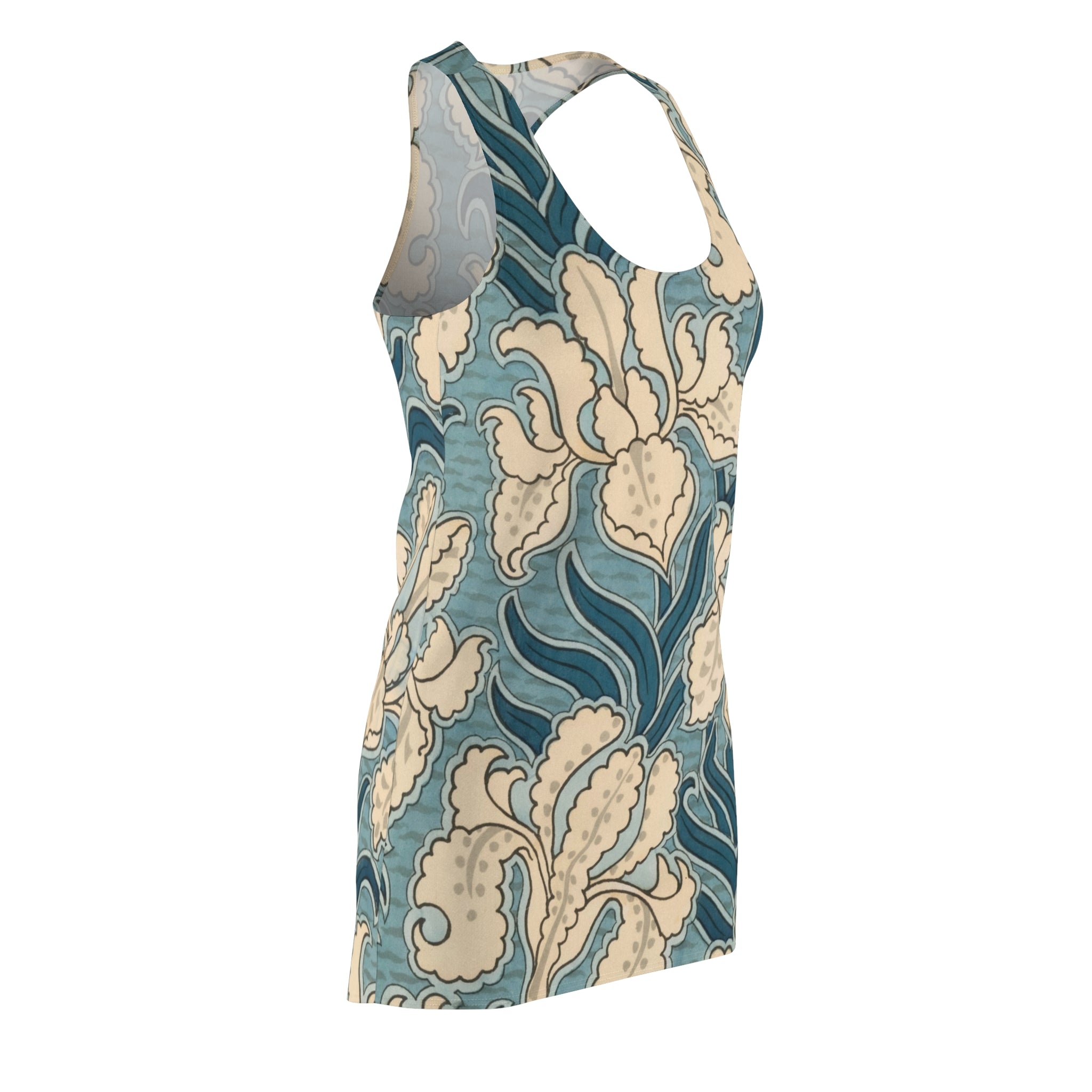 Floral Racerback Dress — Teal Vintage Botanical All-Over Print