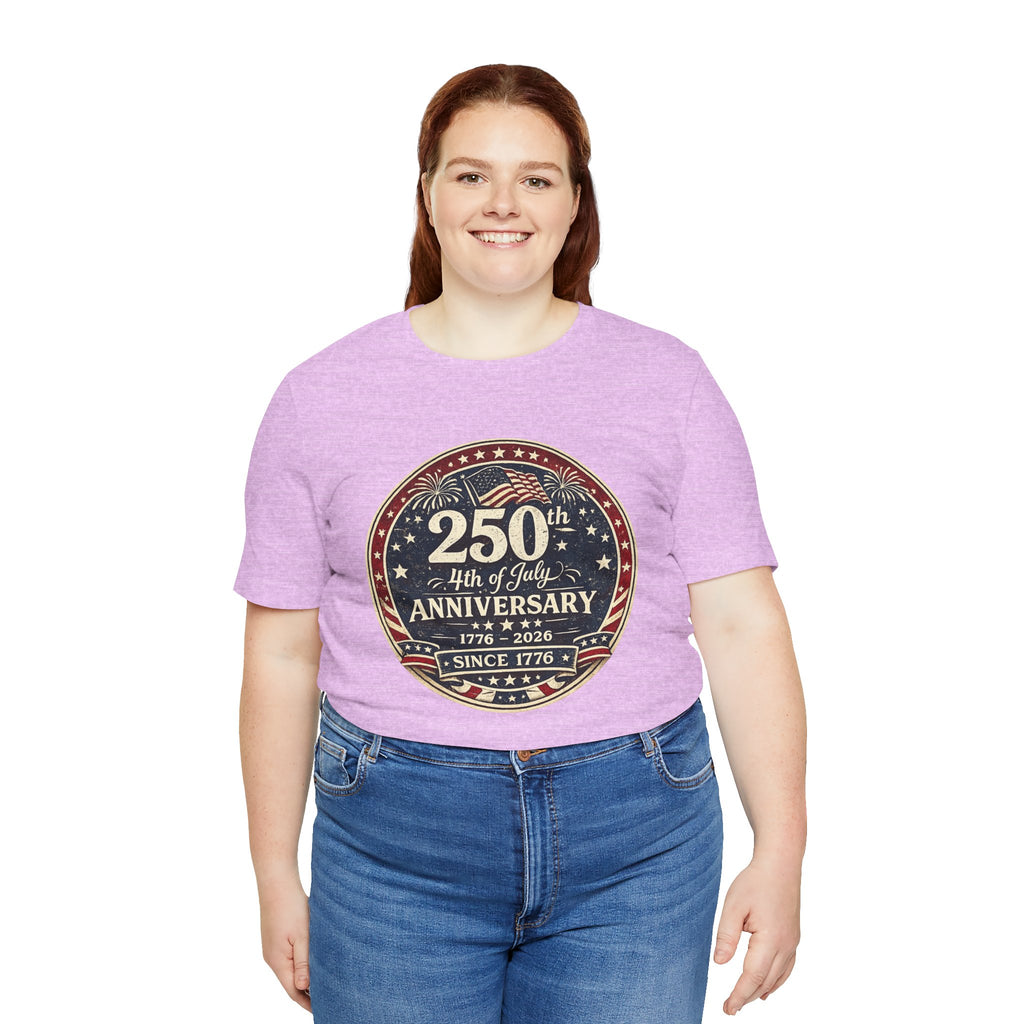 4th of July 250th Anniversary T-Shirt – Vintage American Flag Emblem (1776–2026)