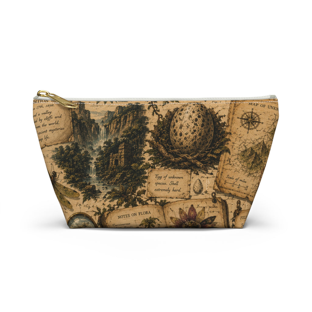 Vintage Lost World Accessory Pouch — Fossil & Botanical T-Bottom Cosmetic Bag