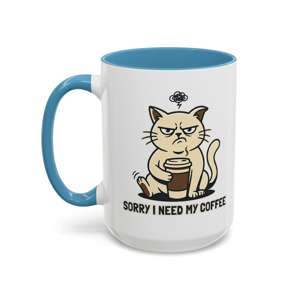 Cat Lover Coffee Mug – Cute Cat Illustration ‘Coffee’ Accent Ceramic Mug (11/15oz)