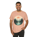 Sunset Mountain Landscape T-Shirt — Scenic Forest River Graphic Tee